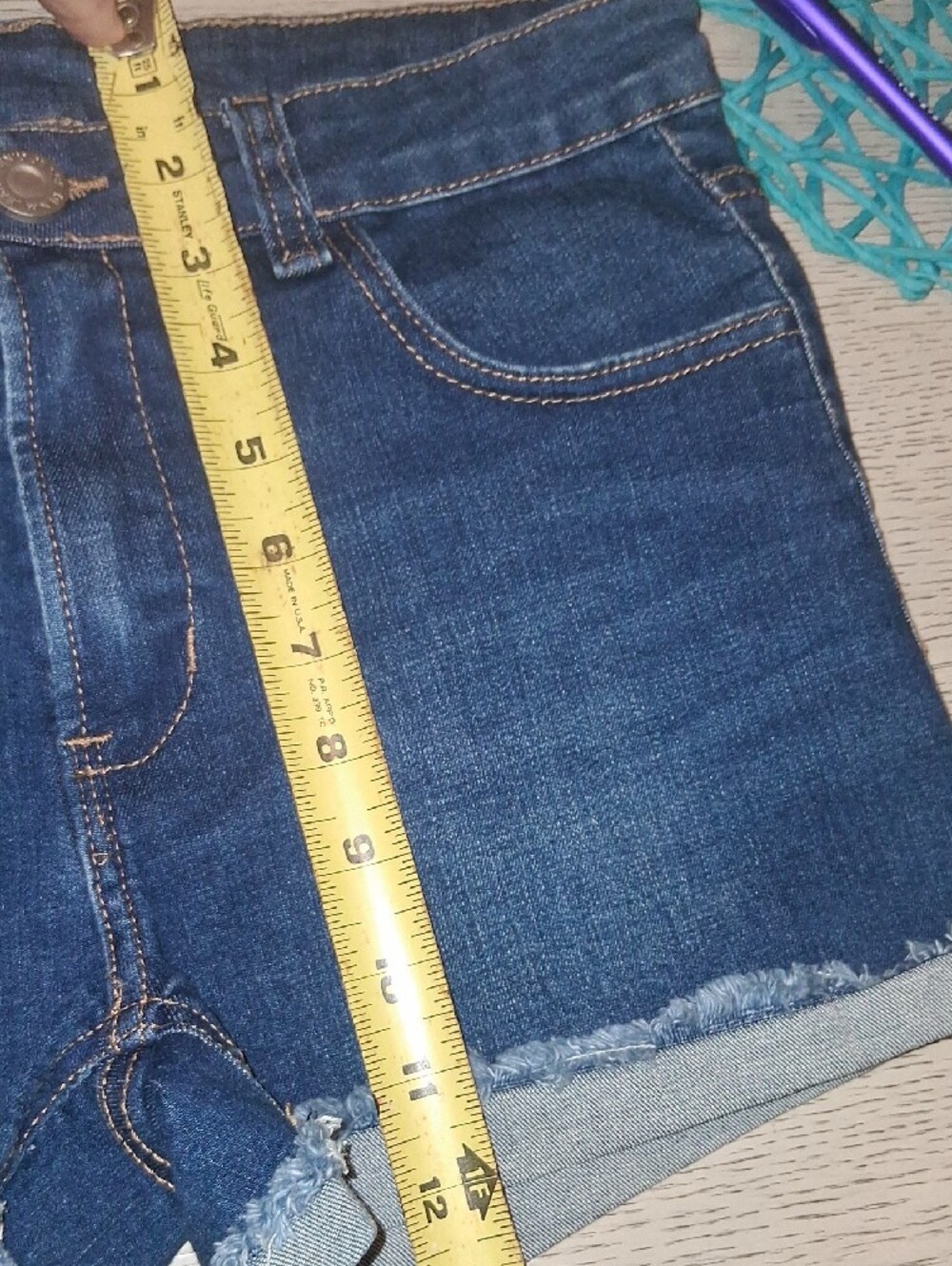 Dark Blue Denim Fold-Trim Women's Shorts - Picture 13 of 14